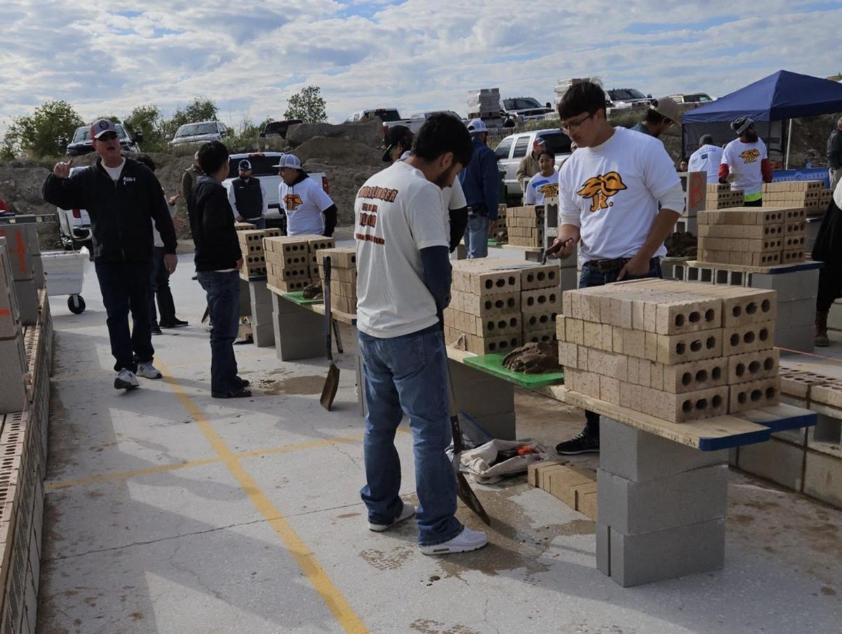 Construction science students competed in a bricklaying competition that drew hundreds from around the state.